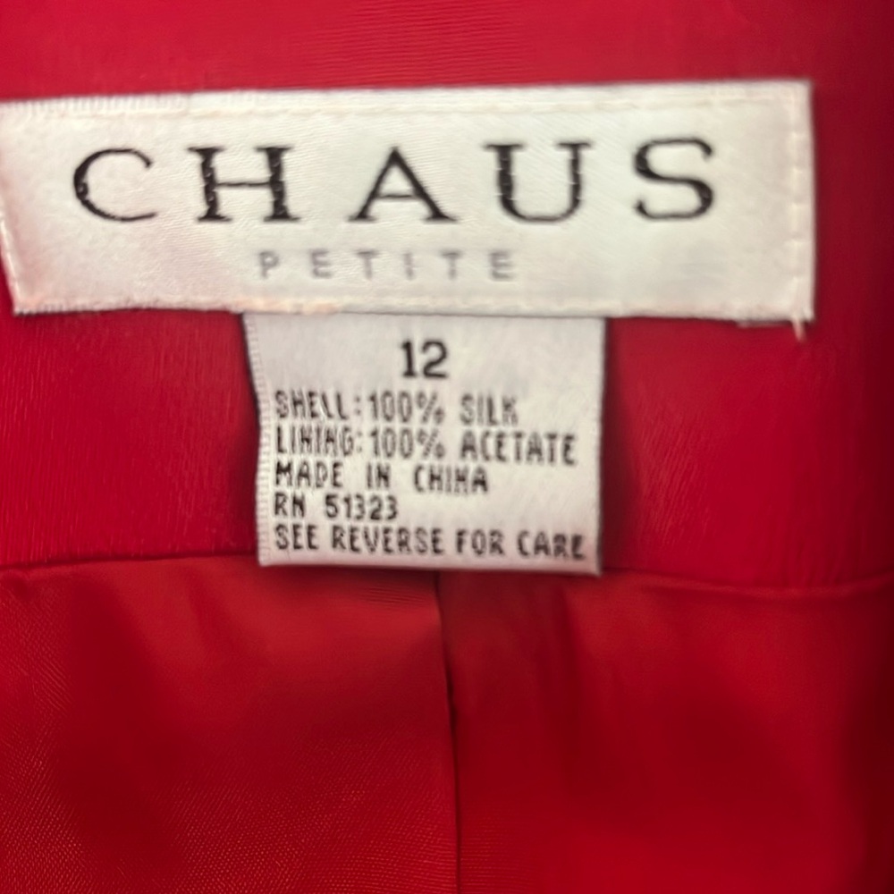 NWOT Minimalist design 100% red silk 2-pc suit sz 12 Petite CHAUS formal - Picture 2 of 7